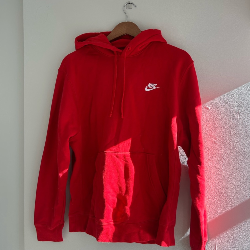 Nike Red Hooded Sweatshirt with White Logo